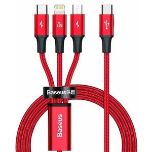 Baseus Rapid Series 3 az 1-ben USB-C (USB-C + Lightning + USB-C) PD 20W, 1, 5m, piros kép