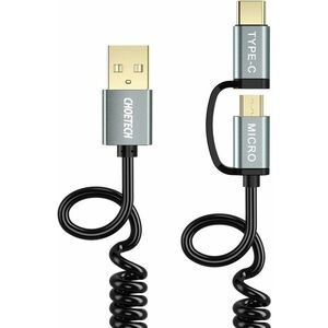 ChoeTech 2 in 1 USB to Micro USB + Type-C (USB-C) Spring Cable 1.2m kép