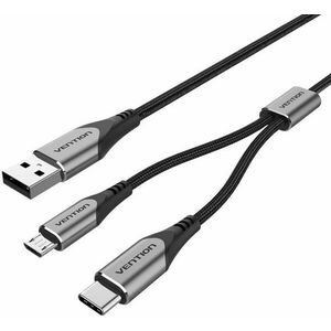 Vention USB 2.0 to USB-C & Micro USB Y-Splitter Cable 0.5m Gray Aluminum Alloy Type kép