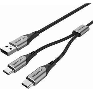 Vention USB 2.0 to Dual USB-C Y-Splitter Cable 1m Gray Aluminum Alloy Type kép