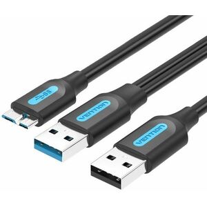 Vention USB 3.0 to Micro USB Cable with USB Power Supply 0.5m Black PVC Type kép