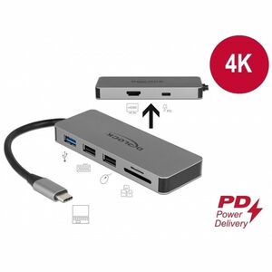 DELOCK USB 3.1 Type-C dokkoló HDMI, USB-Hub, SD-kártyaolvasó, PD 2.0 (87743) kép