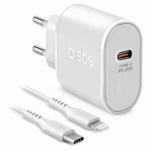 SBS Utazási töltőkészlet Ultra Fast Charge, USB-C PD 20 W/Lightning, fehér kép