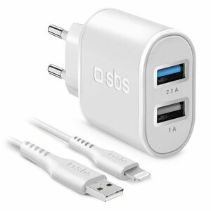SBS Utazási töltőkészlet, Ultra Fast Charge, 2x USB/Lightning MFI C-89 kábel, fehér kép