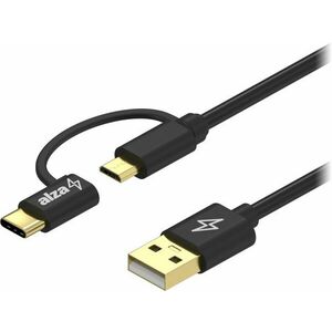 AlzaPower Core 2in1 Micro USB + USB-C - 0, 5m, fekete kép