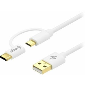 AlzaPower Core 2in1 Micro USB + USB-C - 0, 5m, fehér kép