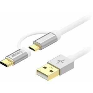 AlzaPower AluCore 2in1 Micro USB + USB-C - 1m, ezüst kép