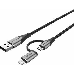 Vention MFi USB 2.0 to 2-in-1 Micro USB + Lightning Cable 1m Gray Aluminum Alloy Type kép