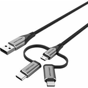 Vention MFi USB 2.0 to 3-in-1 Micro USB + USB-C + Lightning Cable 1m Gray Aluminum Alloy Type kép
