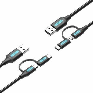 Vention USB 2.0 to 2-in-1 Micro USB + USB-C Cable 0.25m Black PVC Type kép