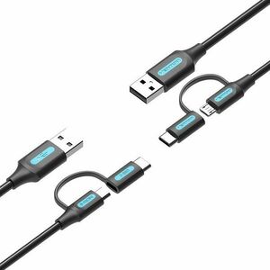 Vention USB 2.0 to 2-in-1 Micro USB + USB-C Cable 0.5m Black PVC Type kép