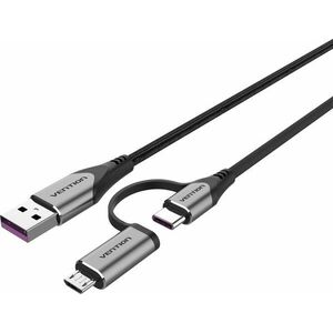 Vention USB 2.0 to 2-in-1 USB-C + Micro USB Male 5A Cable 0.5m Gray Aluminum Alloy Type kép