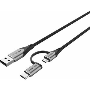 Vention USB 2.0 to 2-in-1 Micro USB + USB-C Cable 0.5m Gray Aluminum Alloy Type kép