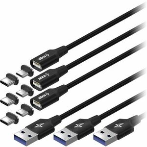 AlzaPower MagCore 2in1 USB-C + Micro USB - 5A, Multipack 3db, 1m fekete kép