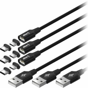 AlzaPower MagCore 2in1 USB-C + Micro USB - 3A, Multipack 3db, 1, 5m, fekete kép
