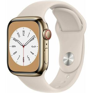 Apple Watch Series 8 41mm Cellular - arany rozsdamentes acél tok, fehér sport szíj kép