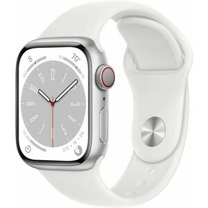 Apple Watch Series 8 41mm Cellular - ezüst alumínium tok, fehér sport szíj kép