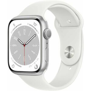 Apple Watch Series 8 45mm - ezüst alumínium tok, fehér sport szíj kép