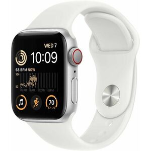 Apple Watch SE (2022) 40mm Cellular - ezüst alumínium tok, fehér sport szíj kép