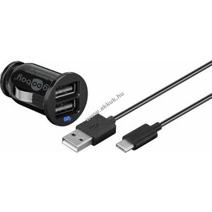 Goobay autós USB töltő adapter 2xUSB + kábel USB-C csatl. 1m fekete (2, 4A) kép