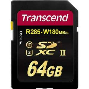 Transcend 64GB, Class 10 UHS-II U3 (R285, W180MB/s) SDHC memóriakártya kép