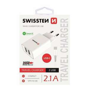 Swissten hálózati töltő adapter + Type-C kábel, 2 USB port, Smart... kép