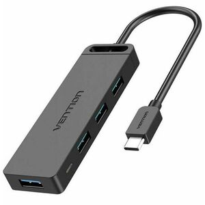 Vention Type-C to 4-Port USB 3.0 Hub with Power Supply Black 0.5M ABS Type kép