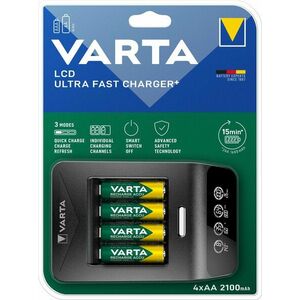VARTA LCD Ultra Fast Charger+ Töltő + 4× AA 56706 2100 mAh + 12 V kép