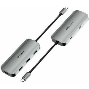 Vention USB-C to HDMI / USB-C 3.2 Gen 1 / USB 3.0 x 3 / PD Docking Station 0.15M Gray Aluminum kép