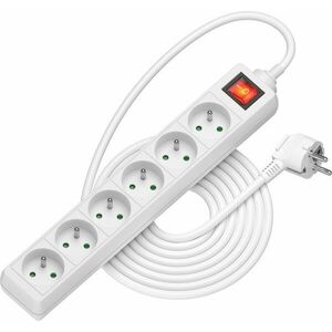 AlzaPower Hosszabbító kábel kapcsolóval, 230 V, 6 aljzat, 2 m, fehér kép