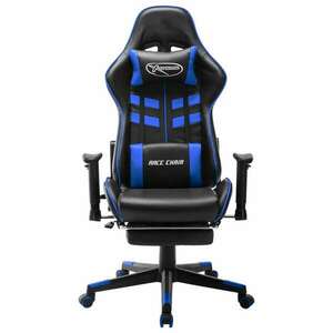 Fekete és kék műbőr gamer szék lábtámasszal kép