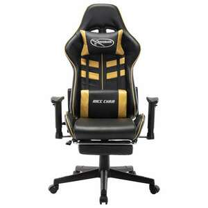 Fekete és aranyszínű műbőr gamer szék lábtámasszal kép