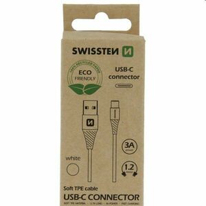 Swissten Data kábel Textile USB / USB-C 1.2 m, fehér, eco csomagolás kép