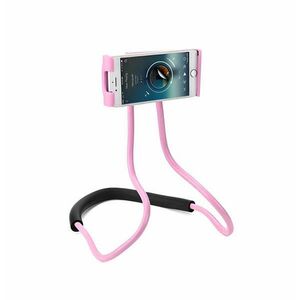 Univerzális, hajlítható, nyakba akasztható telefontartó - rózsaszín kép