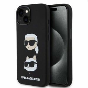 Karl Lagerfeld Liquid Silicone Karl and Choupette Heads tok Apple iPhone 15 Plus számára, fekete kép