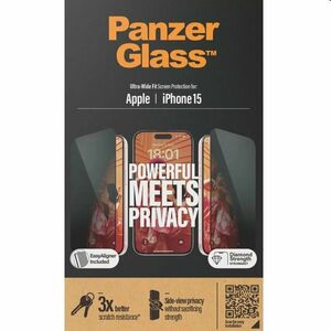 PanzerGlass UWF Privacy védőüveg applikátorral Apple iPhone 15 számára, fekete kép