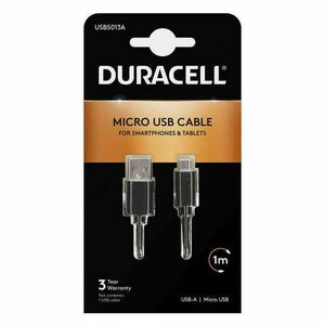 Cable USB to Micro USB Duracell 1m (black) kép