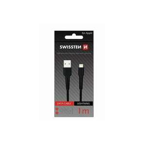 Swissten - adat- és töltőkábel gumírozott, USB/lightning, 1m fekete kép