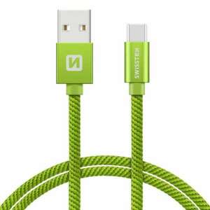 Swissten - adat- és töltőkábel textil bevonattal, USB/USB-C, 2 m zöld kép