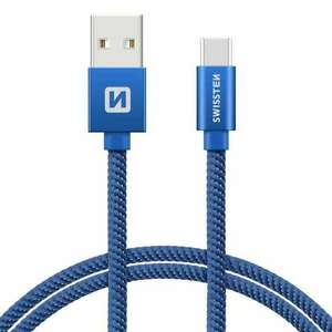 Swissten - adat- és töltőkábel textil bevonattal, USB/USB-C, 2 m kék kép