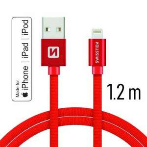 adat- és töltőkábel textil bevonattal, USB/lightning, 2 m piros kép