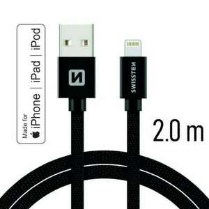 adat- és töltőkábel textil bevonattal, USB/lightning, 2 m fekete kép