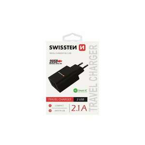Swissten hálózati töltő adapter, 2 USB port, Smart IC, 2, 1 A, fekete kép