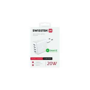 Swissten - hálózati töltőadapter, 4XUSB, 20W, Smart IC, fehér kép