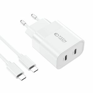Tech-Protect C20W hálózati töltő adapter 2x USB-C 20W + kábel USB-C, fehér kép