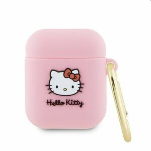 Hello Kitty Liquid Silicone 3D Kitty Head Logo tok Apple AirPods 1/2 számára, rózsaszín kép