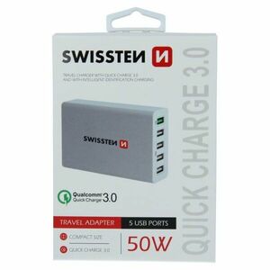 Gyorstöltés Swissten Smart IC 50W támogatással QuickCharge 3.0 és 5 USB konektorral, fehér kép