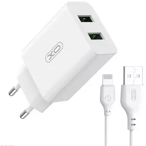 Töltő XO Wall charger L119 2x USB-A, Lightning cable, 18W (white) kép