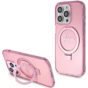 Tok Guess GUHMP15LHRSGSP iPhone 15 Pro 6.1" pink hardcase Ring Stand Script Glitter MagSafe (GUHMP15LHRSGSP) kép