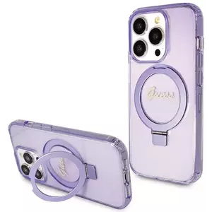 Tok Guess GUHMP15LHRSGSU iPhone 15 Pro 6.1" purple hardcase Ring Stand Script Glitter MagSafe (GUHMP15LHRSGSU) kép